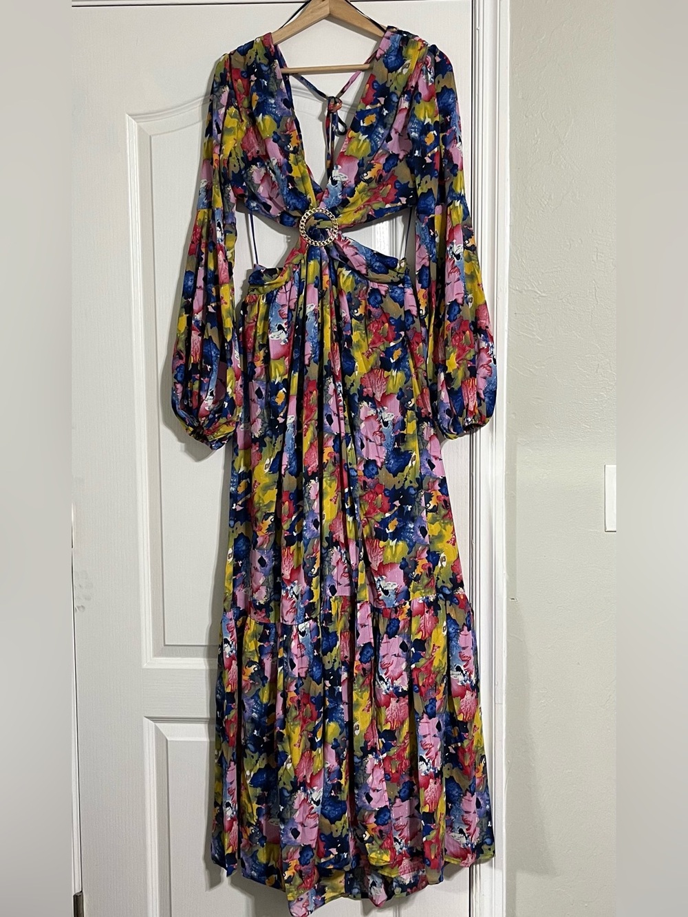 NWT Luxxel Multi-Color Floral Cutout Maxi Dress
